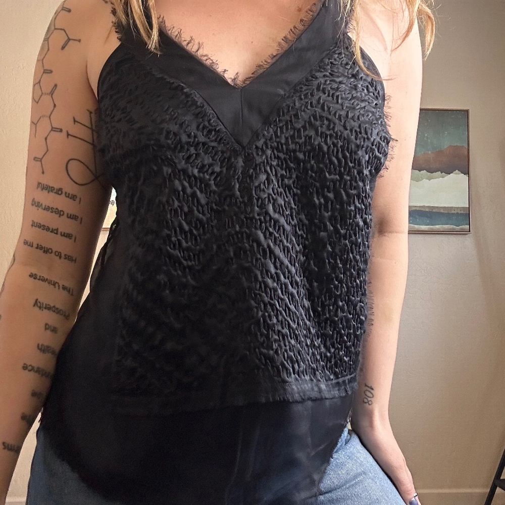 Vintage MaxMara Textured Silk Tank Top, Black, size 10.